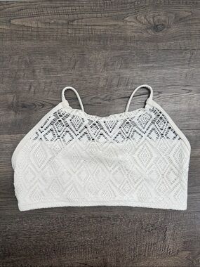 Midori White Lace Crochet High-Neck Bikini Top